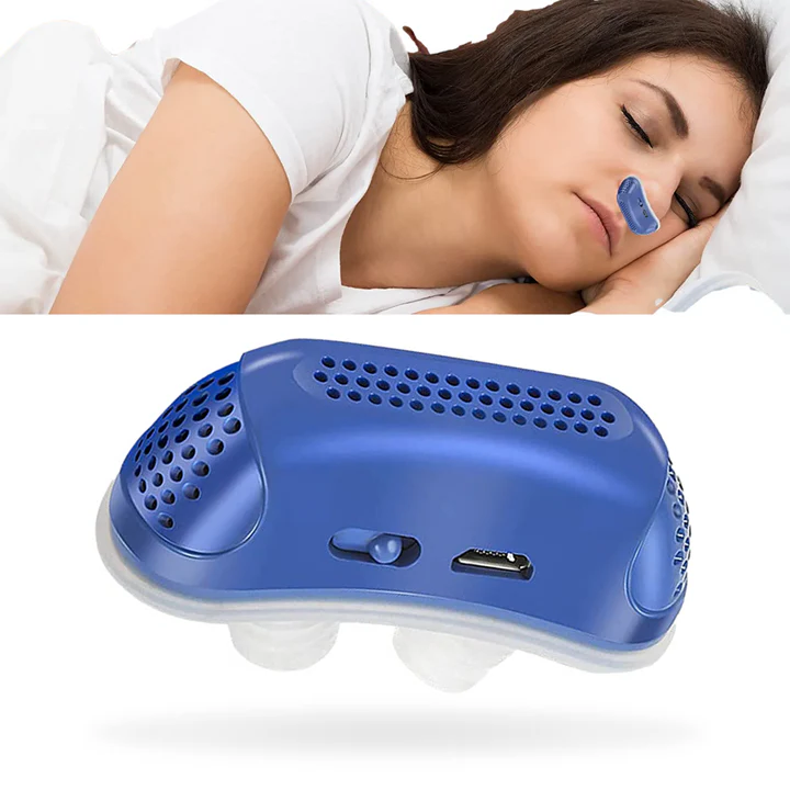 Compact maskless nasal CPAP device for sleep apnea & snoring relief. Portable & rechargeable for travel comfort.