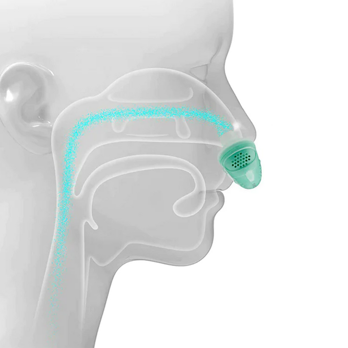 Portable anti-snoring micro CPAP machine for sleep apnea. Hoseless, rechargeable sleep aid ensures quiet, restful nights.