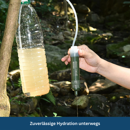 Portable water purification straw, essential gear for survival and emergency preparedness.