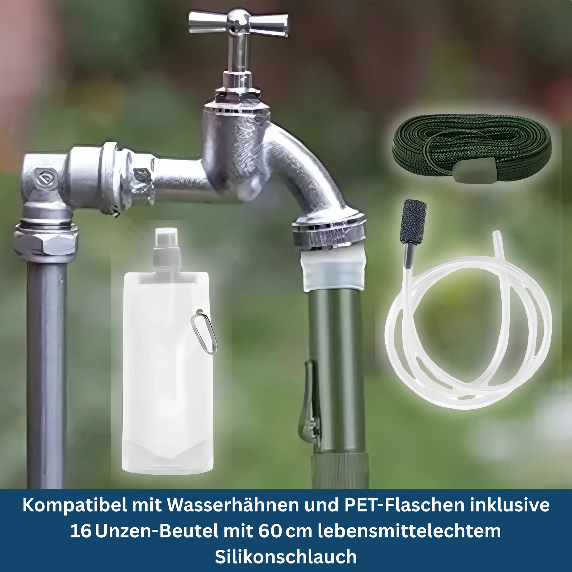 Emergency prep water filter straw, filtering water from a natural source in a wilderness setting.