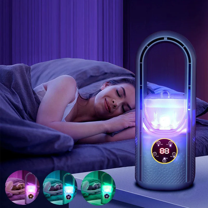 Bladeless portable air conditioner, ideal silent desk fan & personal cooler for summer.
