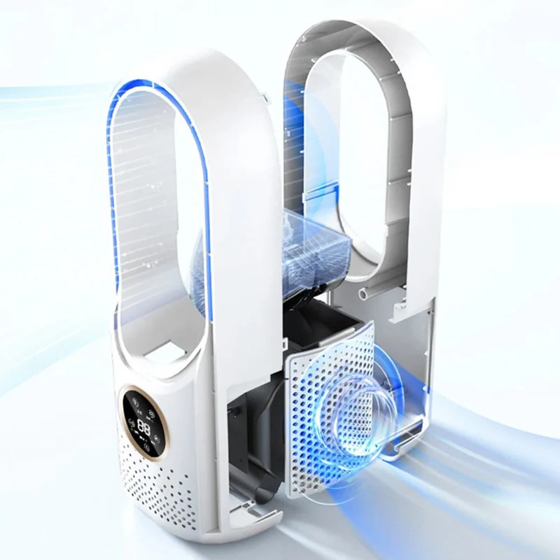 Desk fan with powerful silent air, bladeless personal cooler for a comfortable workspace.
