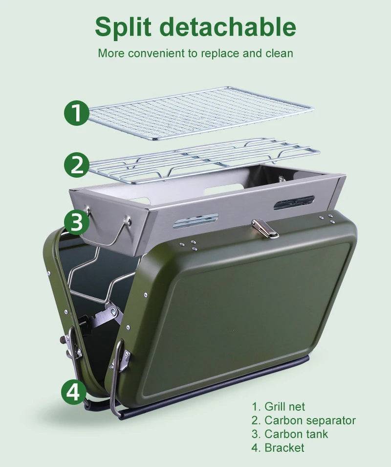 Portable camping grill, a compact cooking solution for all your outdoor culinary needs.