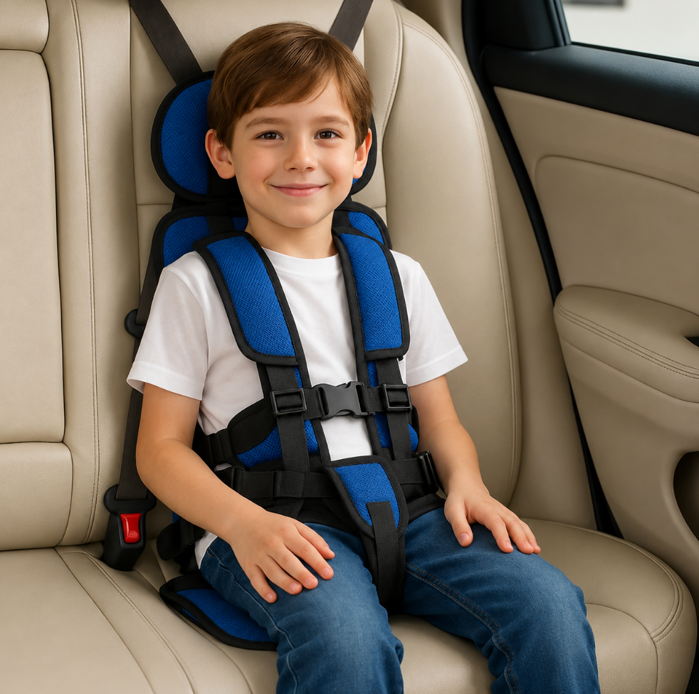 Ultra-compact travel booster seat, perfect for young children & school-age kids, essential car safety.