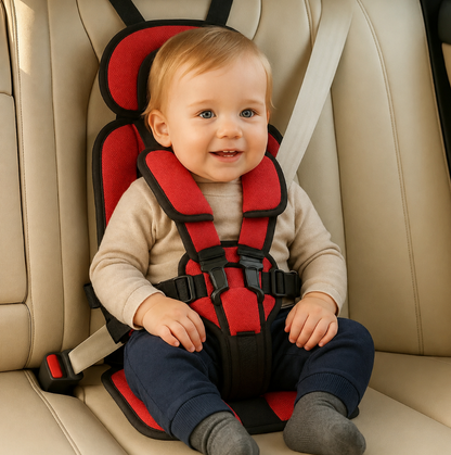 Foldable travel car seat for toddlers, ultra-compact design, ideal portable booster for family trips.