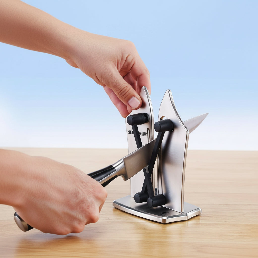 Tungsten carbide precision knife sharpener, a compact kitchen tool for durable blade sharpening.