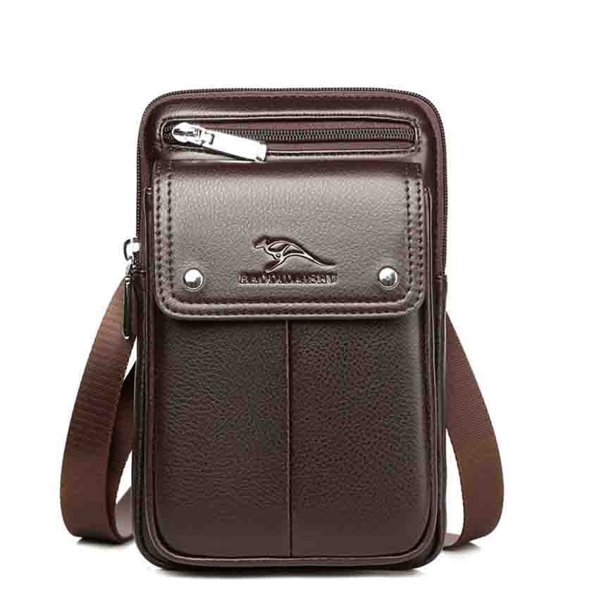 Premium men's PU leather compact shoulder bag, ideal as a crossbody messenger with its adjustable strap.
