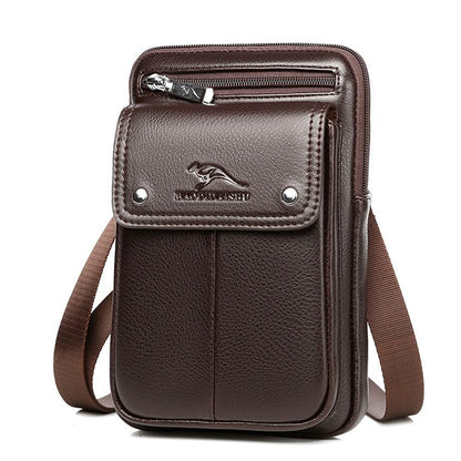 Stylish men's PU leather crossbody bag, small and compact with an adjustable strap for convenient daily use.