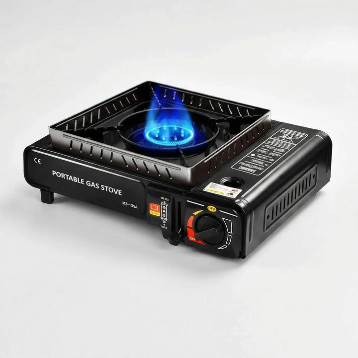 Durable portable gas stove for easy outdoor cooking. Compact single burner for camping, hiking & travel adventures.