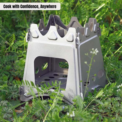 Portable firewood stove with flame, perfect for outdoor camping and emergency preparedness