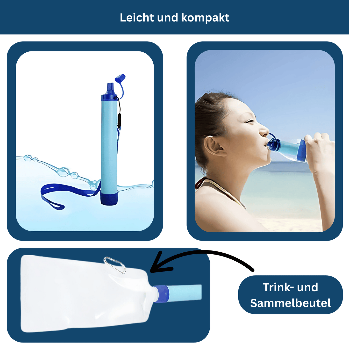 Emergency water filter kit; compact and effective for hiking, camping, and survival gear needs