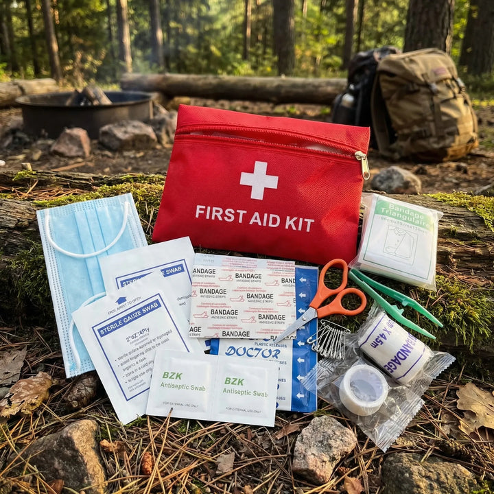 Compact tactical first aid kit for outdoor adventures. Essential medical supplies for camping, hiking & travel preparedness.