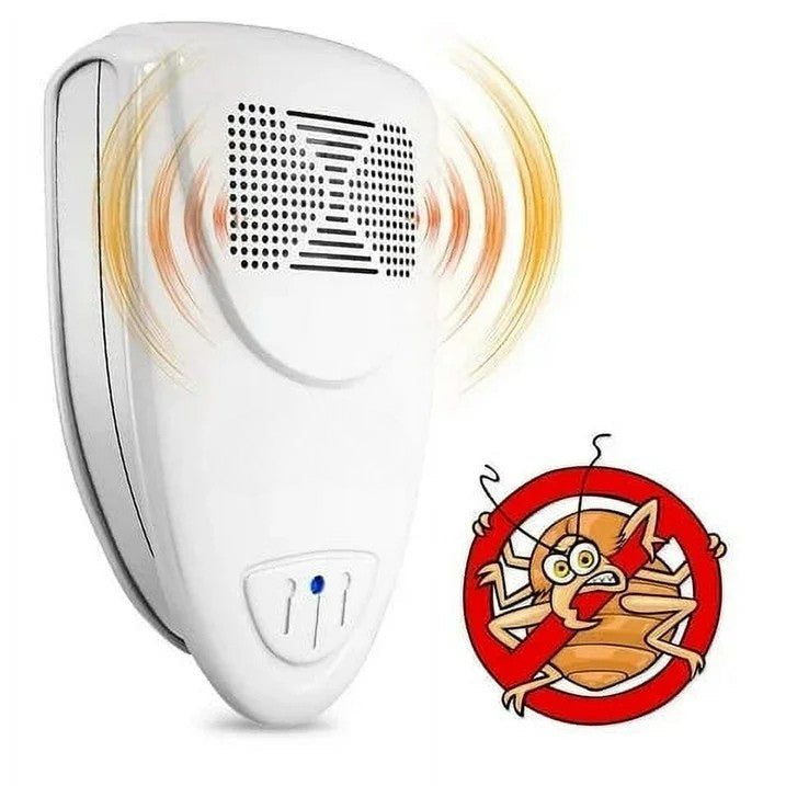 Multi-pest ultrasonic repeller, protecting homes from bed bugs, spiders, & rodents. Pet and child-friendly.