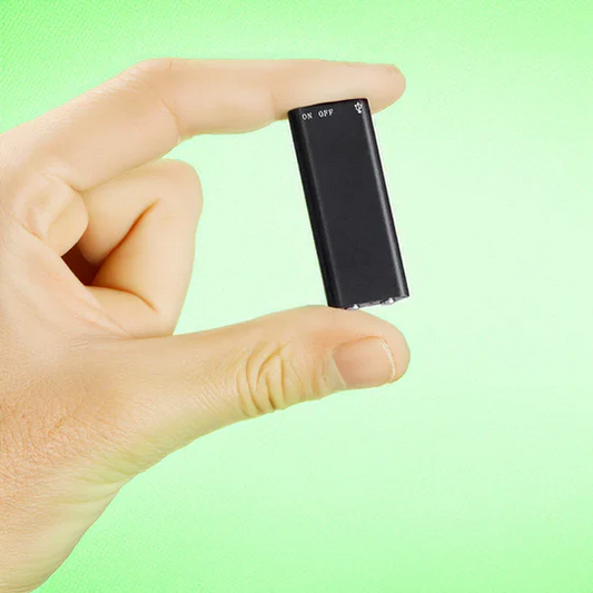 Compact voice-activated digital recorder for hands-free audio. Ideal for meetings & lectures.