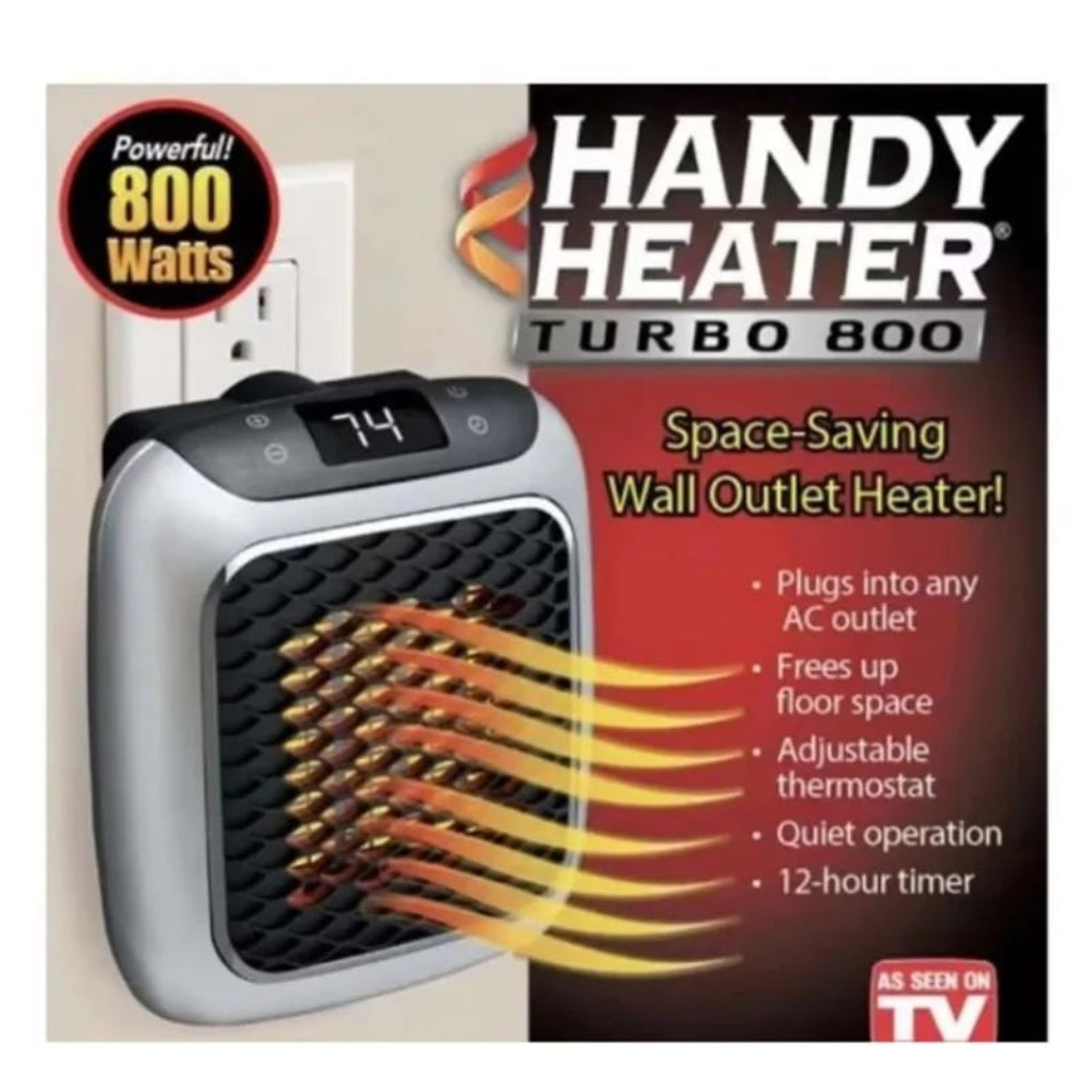 Miniature portable electric space heater. Perfect for fast, targeted warmth in bedrooms, offices, or dorms.