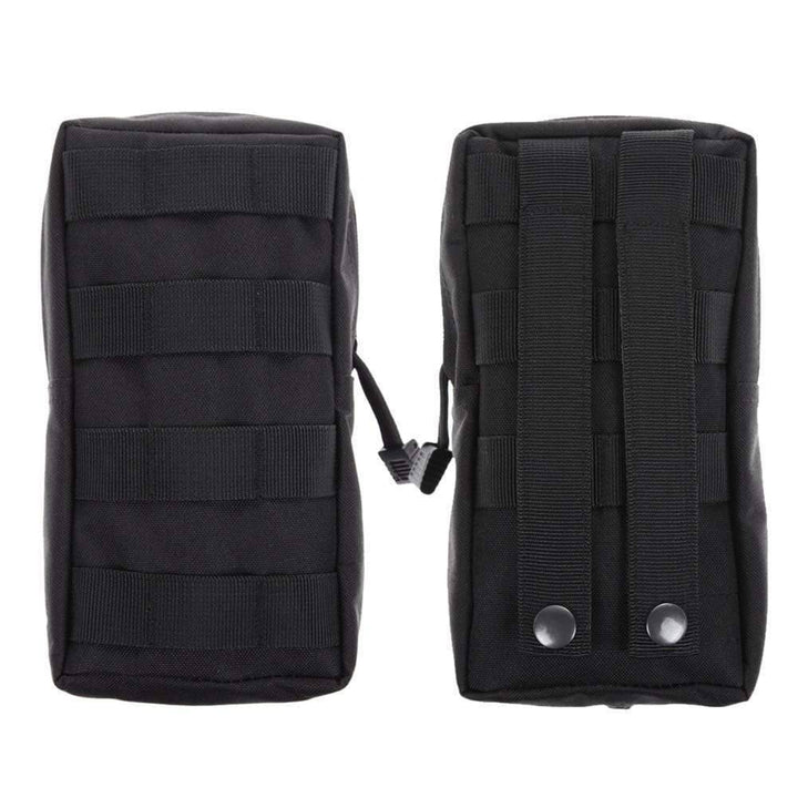 Side view of water-resistant tactical pouch, featuring durable zippers and MOLLE straps for outdoor use