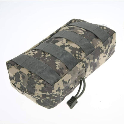 Tactical survival gear pouch in a wilderness setting, emphasizing water-resistant and durable nylon construction