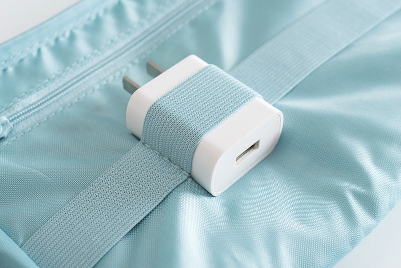 Waterproof travel organizer for cables & gadgets, compact cactus color tech accessory bag.