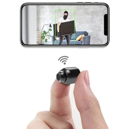 Compact WiFi security camera with night vision for home & pet monitoring.