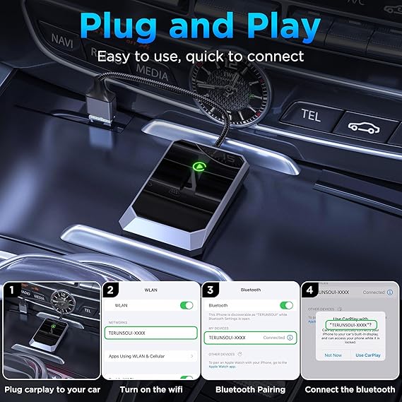 Upgrade your car with this plug & play wireless CarPlay adapter for effortless iPhone connectivity & smart driving.