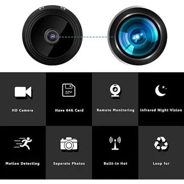 Portable mini wireless camera with magnetic base for discreet HD video and audio monitoring anywhere.