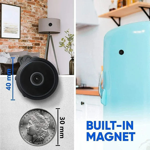 App-controlled wireless magnetic camera delivers HD live video, audio, & night vision for smart home security.