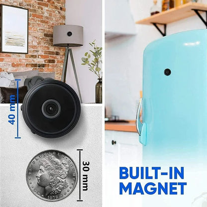 App-controlled wireless magnetic camera delivers HD live video, audio, & night vision for smart home security.