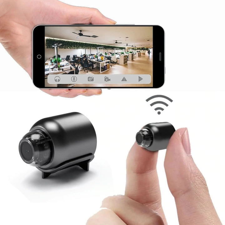 Discreet compact wireless camera providing HD night vision for enhanced home security & remote surveillance.