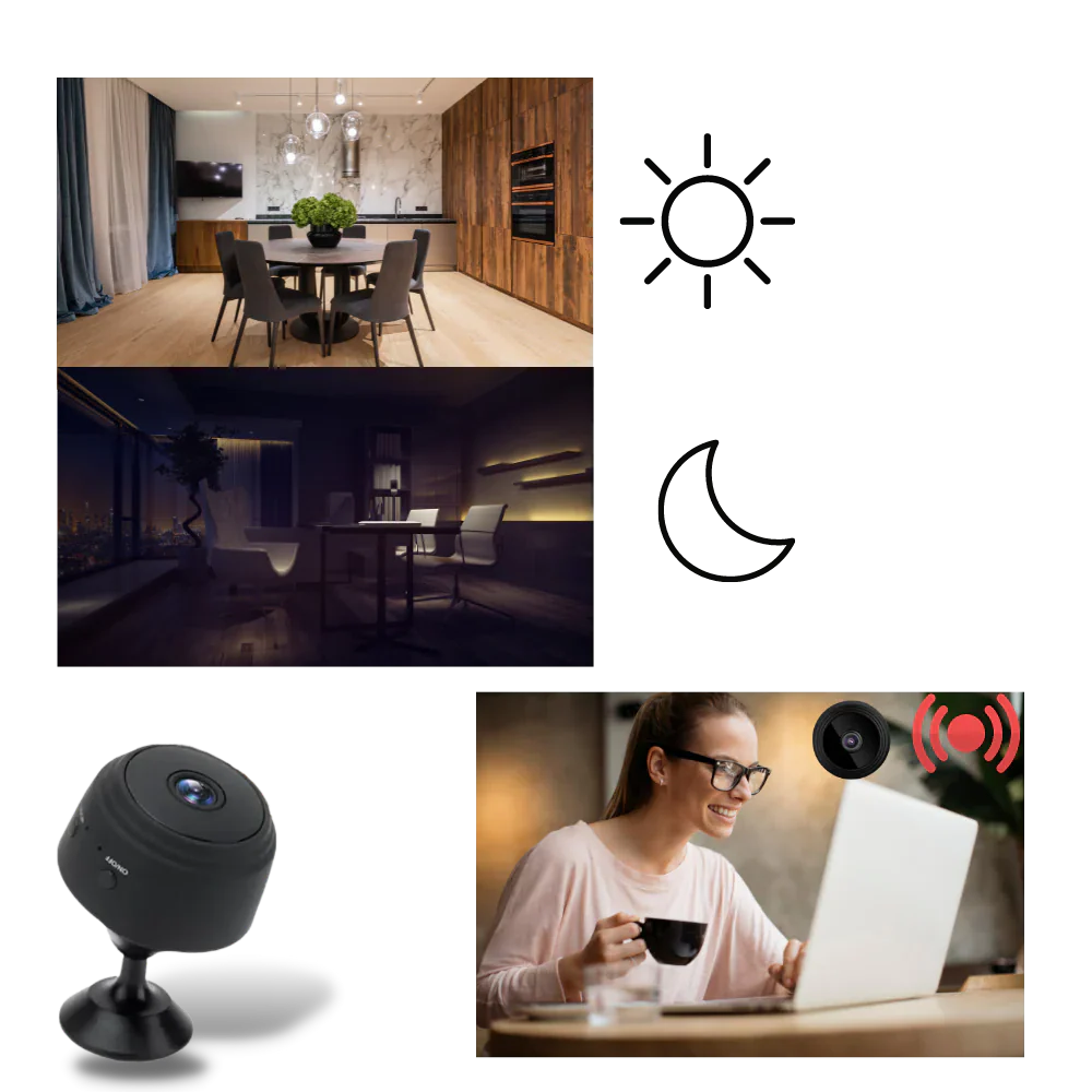 Mini hidden camera, wireless, for discreet home security & surveillance; features motion detection.