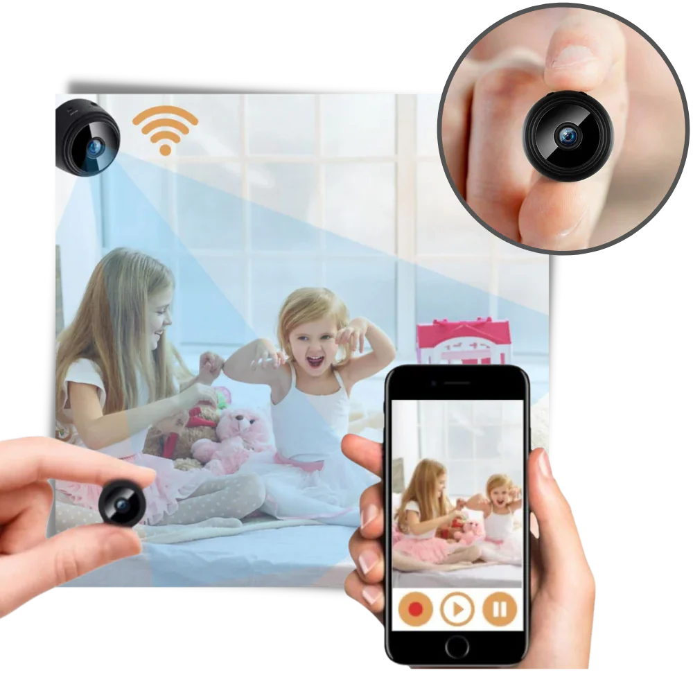 Compact wireless security camera for complete home surveillance, motion detection & night vision.