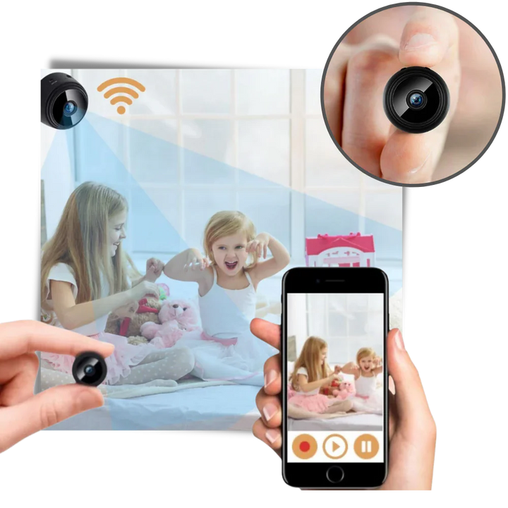 Compact wireless security camera for complete home surveillance, motion detection & night vision.