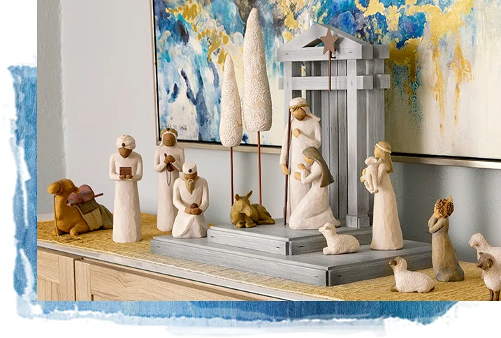 Full 20-piece Christmas Nativity collection. A beautiful spiritual home decor gift, featuring detailed religious figures.