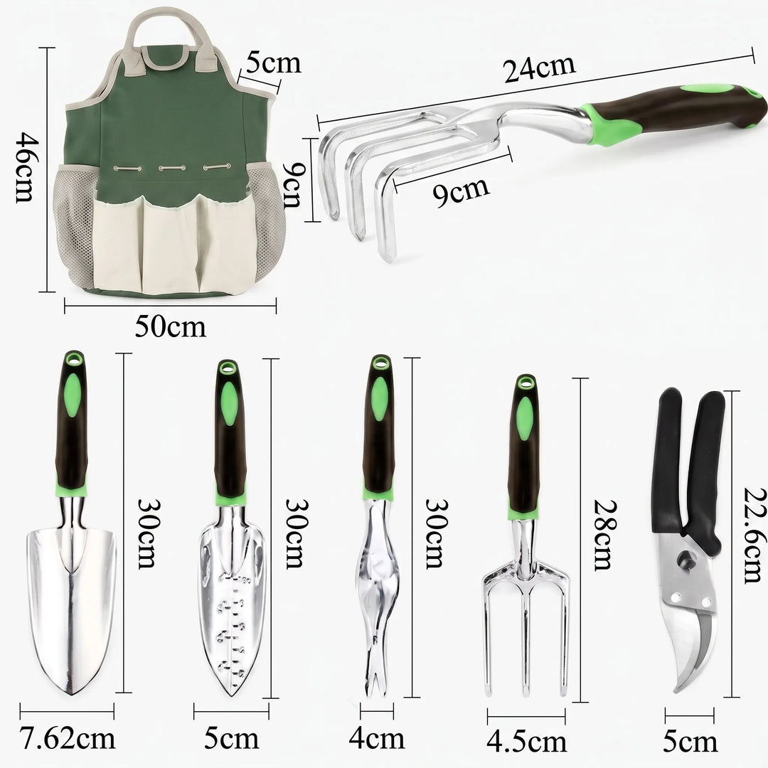 Ergonomic gardening hand tool set for comfortable indoor & outdoor tasks like planting, weeding, and soil aeration.