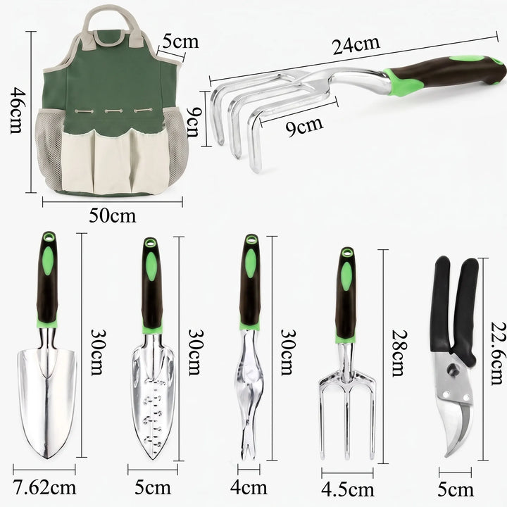 Ergonomic gardening hand tool set for comfortable indoor & outdoor tasks like planting, weeding, and soil aeration.