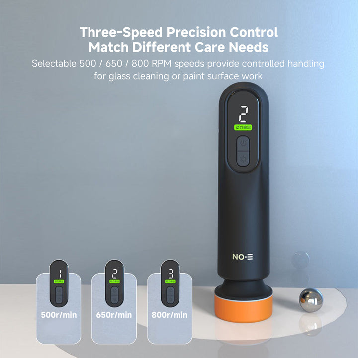 Cordless car buffer in use, showing its ergonomic design for easy vehicle paint polishing