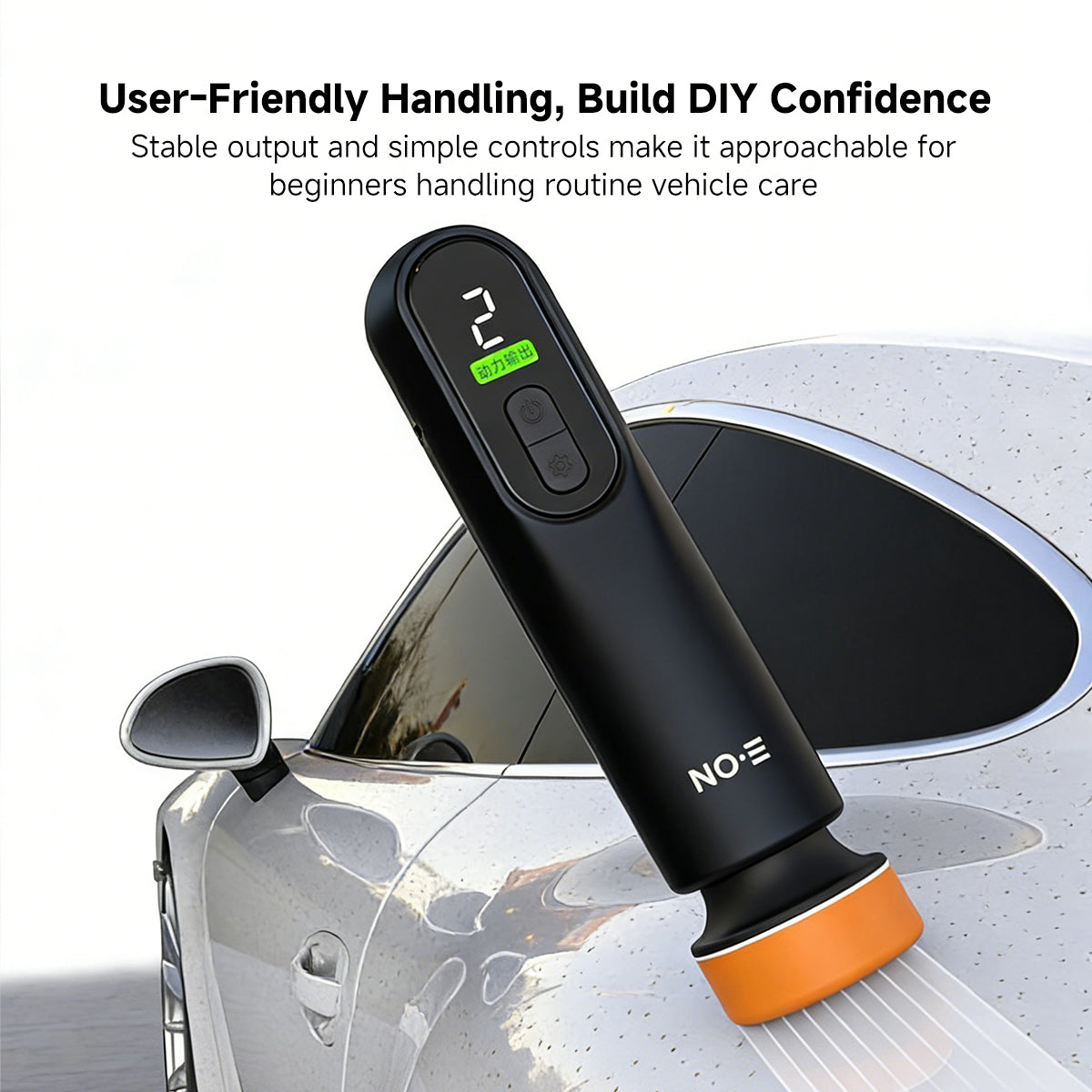 Full kit of cordless car polisher accessories, including various pads for effective scratch removal