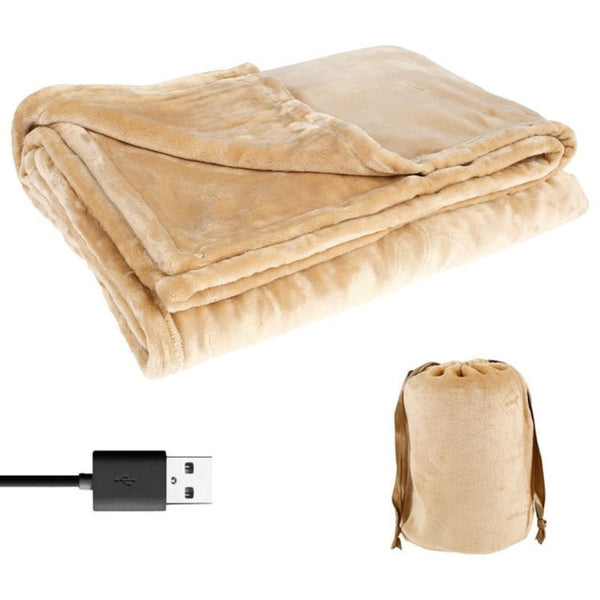 Yellow cordless electric heated blanket; USB powered for cozy relaxation & portable warmth.