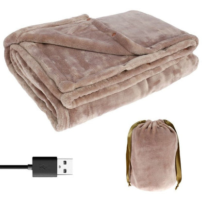 Soft flannel cordless heated blanket, USB powered for cozy winter warmth and relaxation.