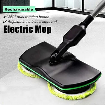 Rechargeable cordless electric spin mop, perfect for deep cleaning hard floors and applying wax.