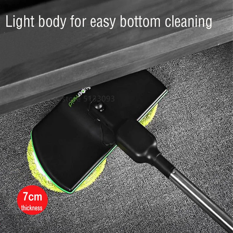 Hands-free cordless electric spin mop. Ideal floor cleaner scrubber for wood, tile, and hard floors.