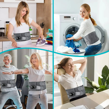 Ergonomic heating pad & lower back massager provides adjustable infrared heat for soothing pain relief and comfort.