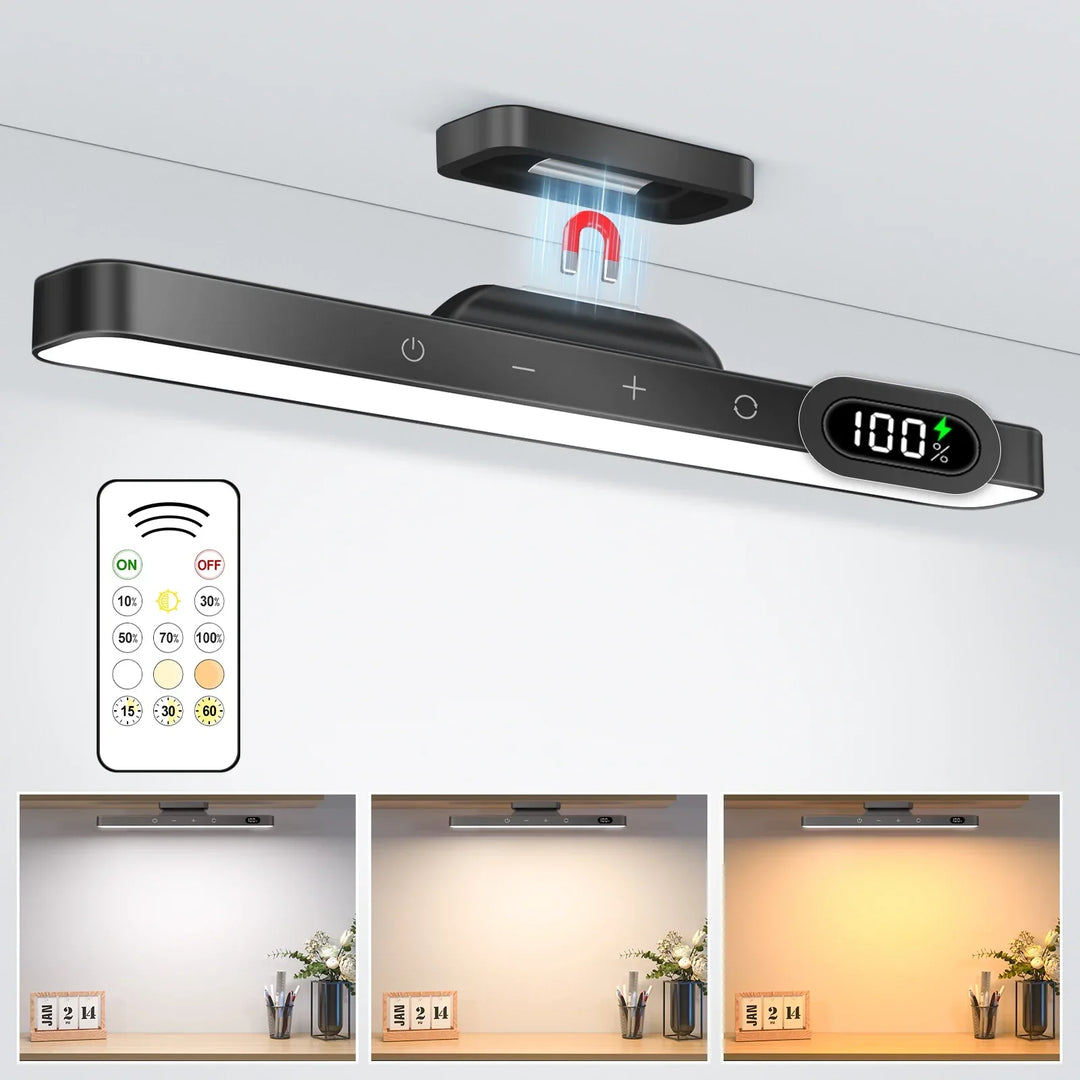 Compact portable LED lamp, cordless with adjustable brightness and 3 light settings for various needs.