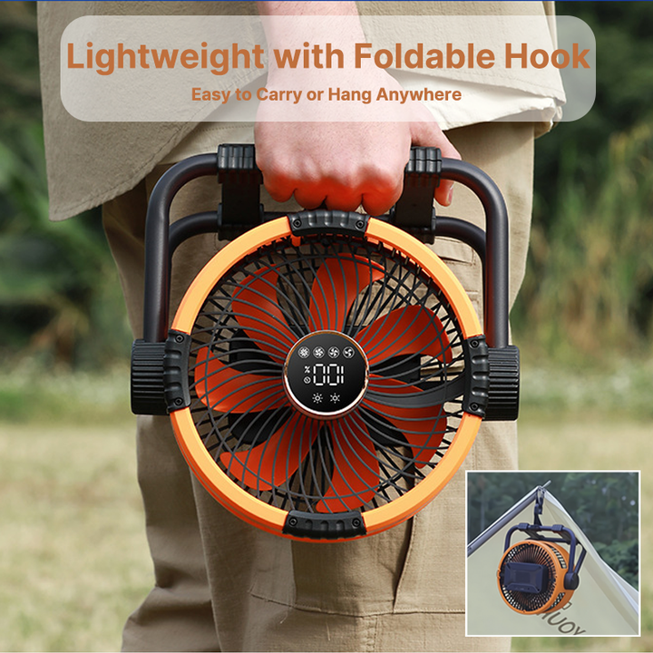 20000mAh rechargeable outdoor fan with LED, perfect for camping & outdoor activities. Portable & durable.