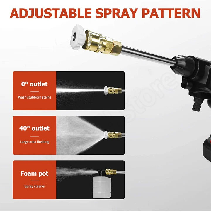 Powerful cordless pressure washer for deep outdoor cleaning; comes with two rechargeable batteries.