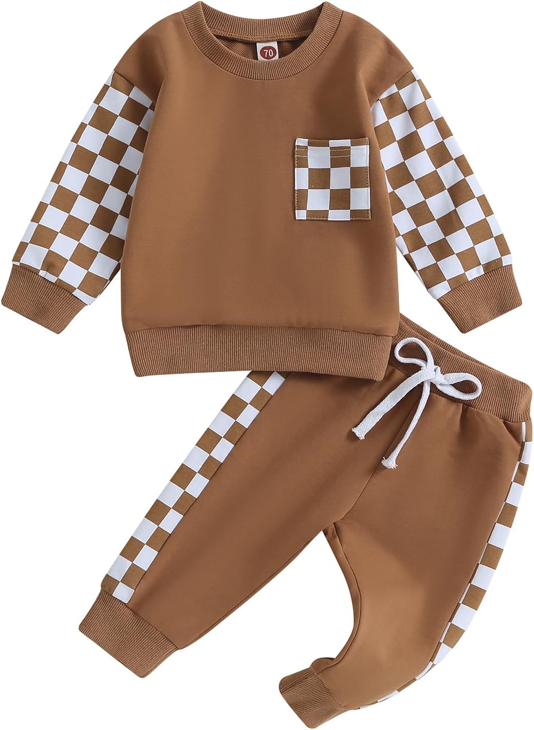 Stylish infant winter outfit: contrast sweatshirt and comfy jogger pants.