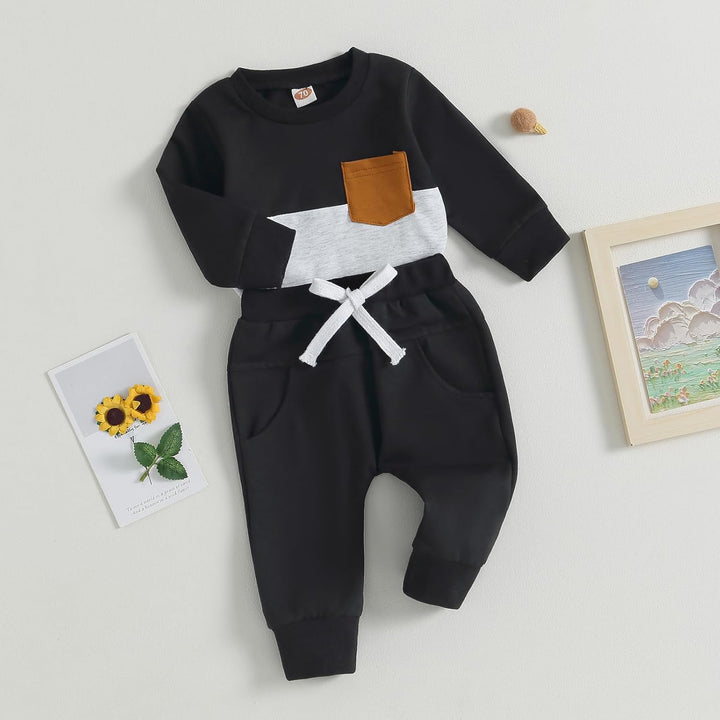 Warm toddler two-piece set, contrast sweatshirt & soft fleece trousers.
