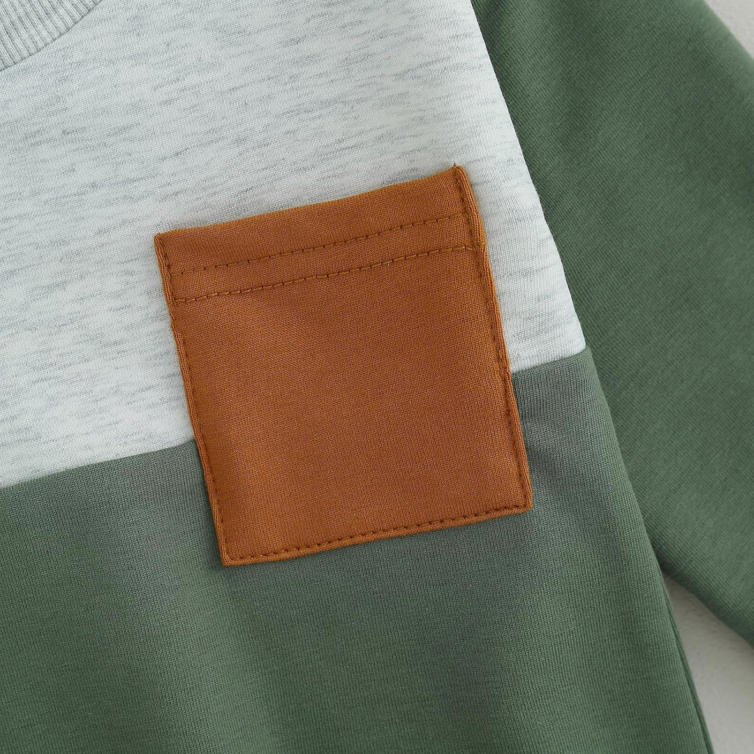 Easy-care baby winter outfit: contrast sweatshirt & machine-washable jogger trousers.