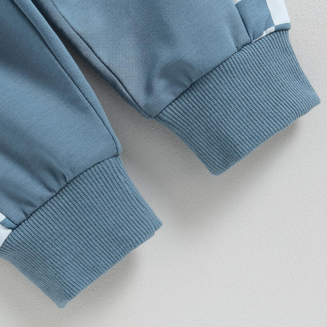 Eco-friendly baby winter jogger, contrast sweatshirt & sustainable trousers.