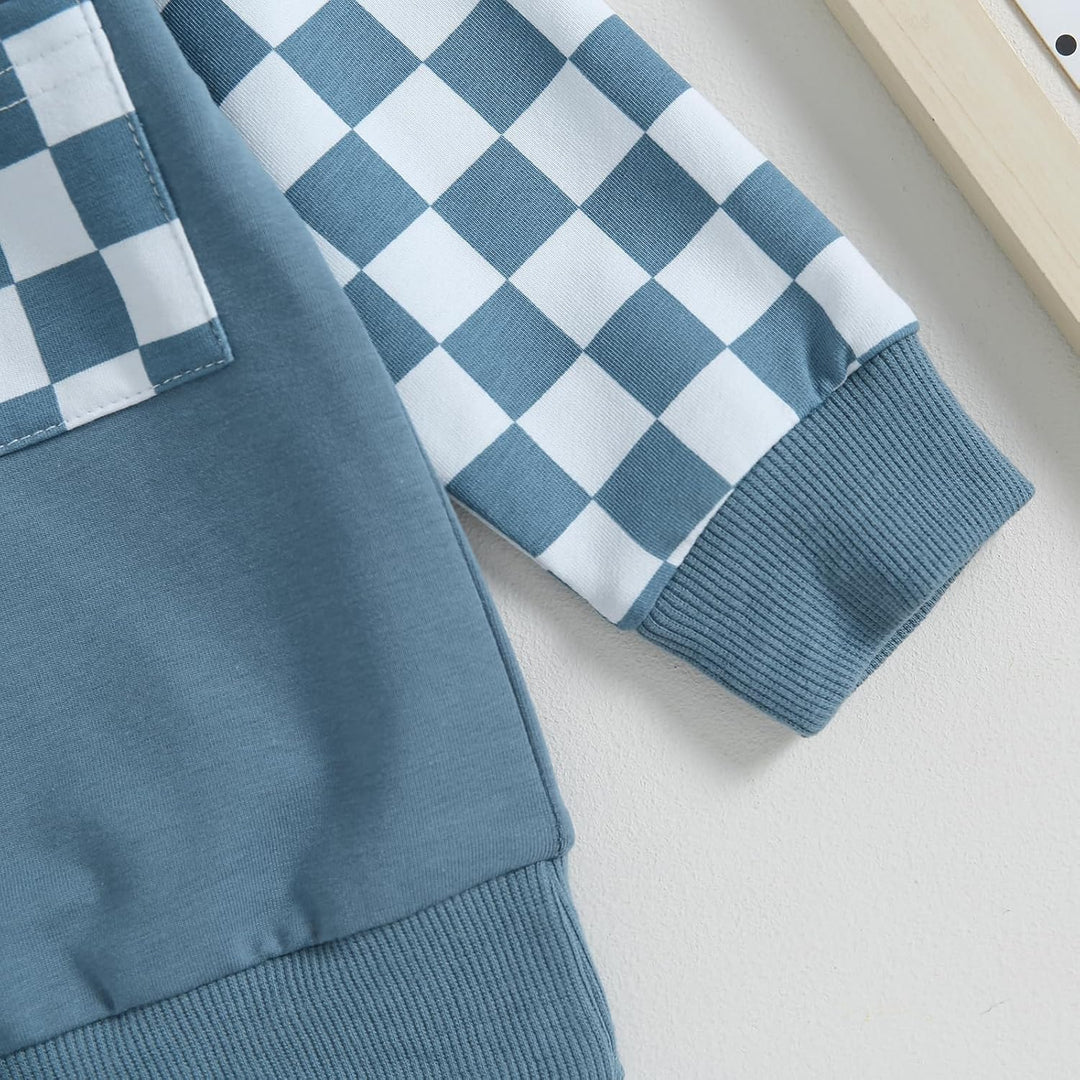 Printed contrast baby winter jogger, stylish top & warm trousers for toddlers.