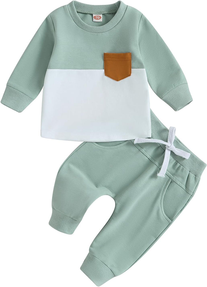 Cute baby winter jogger set, soft contrast top & comfortable pants.